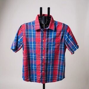 Colours by Alexander Julian Plaid Blue/Red Men's Large Short Sleeve Shirt Button